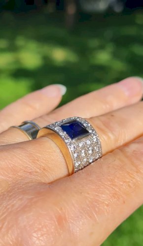 Bague en argent avec brillants et saphir bleu - bague vermeil