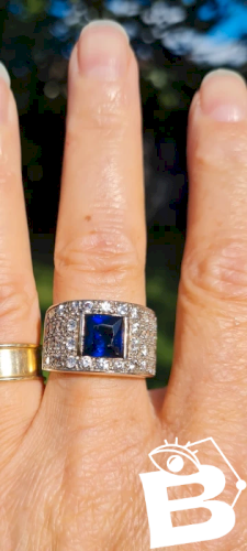 Bague en argent avec brillants et saphir bleu - bague vermeil
