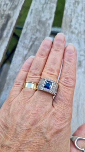 Bague en argent avec brillants et saphir bleu - bague vermeil