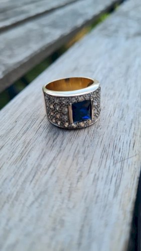 Bague en argent avec brillants et saphir bleu - bague vermeil