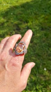 Silver ring with rhinestones large ring