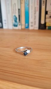 Bague en argent Toi & Moi vintage zircon et saphir -argent 800- taille 18/58