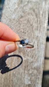 Bague en argent Toi & Moi vintage zircon et saphir -argent 800- taille 18/58