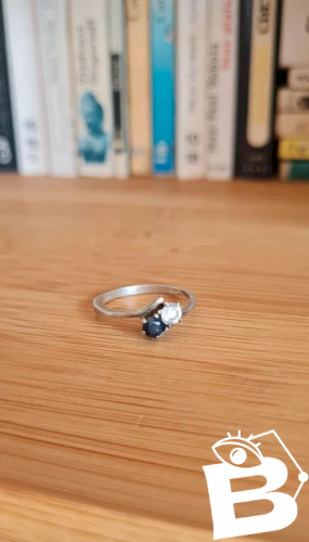 Bague en argent Toi & Moi vintage zircon et saphir -argent 800- taille 18/58