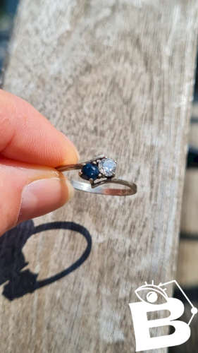 Bague en argent Toi & Moi vintage zircon et saphir -argent 800- taille 18/58
