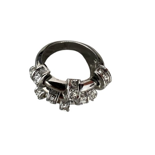Bague fantaisie chromée strass entrelace vintage couture taille 58 large design