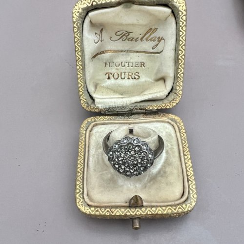 Bague Fleur, Argent- Massif Noirci- Cristal - Taille 54,5 Fr. Vintage, Style