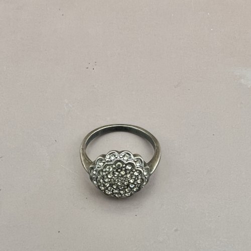 Bague Fleur, Argent- Massif Noirci- Cristal - Taille 54,5 Fr. Vintage, Style