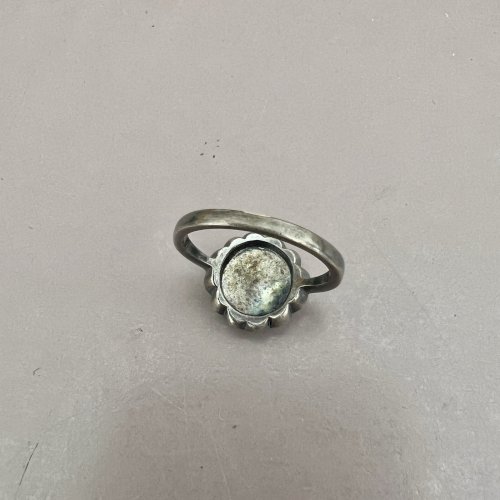 Bague Fleur, Argent- Massif Noirci- Cristal - Taille 54,5 Fr. Vintage, Style