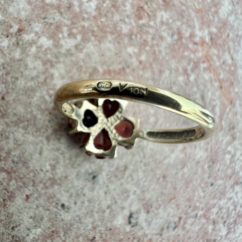 Bague Fleur /Trèfle 4 feuilles Grenats taille Coeur Argent 925 vermeil Taille 54