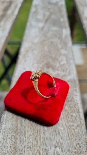 Bague marguerite ancienne en or -diamants et perle