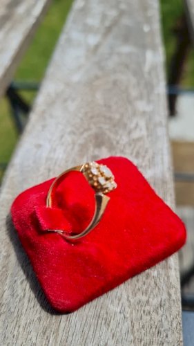 Bague marguerite ancienne en or -diamants et perle