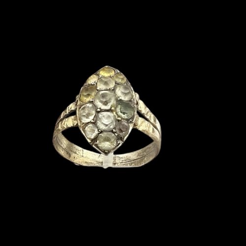 Bague marquise ancienne fin XVIIIe siècle début XIXe siècle argent vermeil