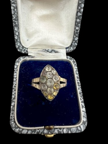 Bague marquise ancienne fin XVIIIe siècle début XIXe siècle argent vermeil