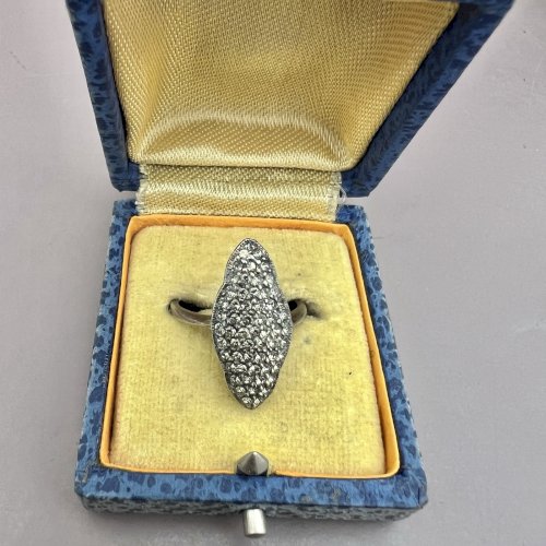 Bague Marquise, Argent- Massif Noirci- Cristal - Taille 57,5 Fr. Vintage, Style