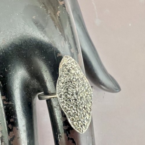 Bague Marquise, Argent- Massif Noirci- Cristal - Taille 57,5 Fr. Vintage, Style