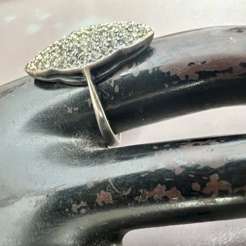 Bague Marquise, Argent- Massif Noirci- Cristal - Taille 57,5 Fr. Vintage, Style