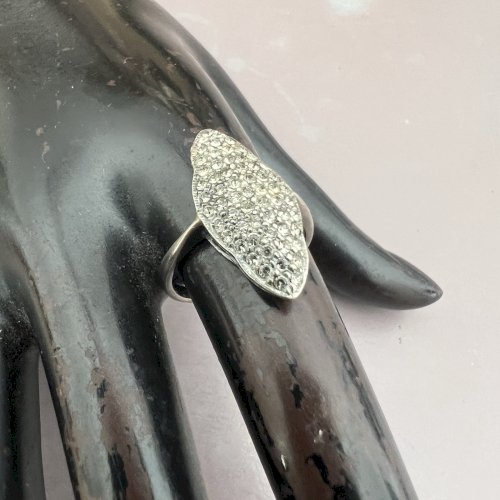 Bague Marquise, Argent- Massif Noirci- Cristal - Taille 57,5 Fr. Vintage, Style