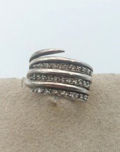 Multi-ring ring, zircon decoration, made of solid silver.