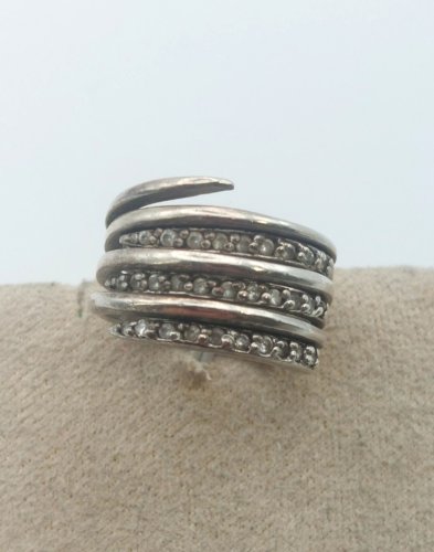 Bague multi anneaux, décor zircon, en argent massif ^