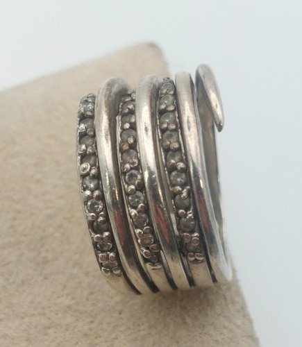 Bague multi anneaux, décor zircon, en argent massif ^