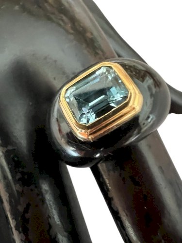 Bague or 18 Kt poinçon aigle style art déco topaze Taille 54 FR vintage Chic