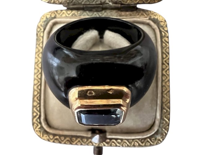 Bague or 18 Kt poinçon aigle style art déco topaze Taille 54 FR vintage Chic