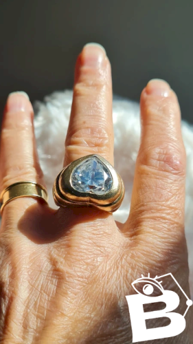 Bague oversize en argent doré et zirconium