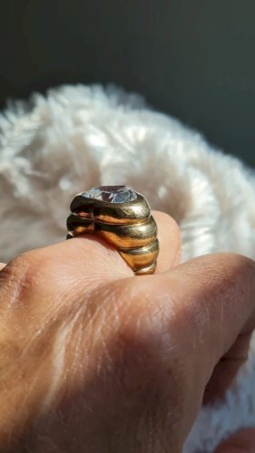 Bague oversize en argent doré et zirconium