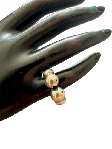 Bague Solide Vintage  Argent Massif  Design 2 Poissons . Double Anneau Unisexe