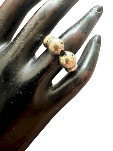 Bague Solide Vintage  Argent Massif  Design 2 Poissons . Double Anneau Unisexe