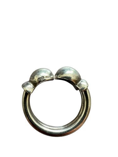 Bague Solide Vintage  Argent Massif  Design 2 Poissons . Double Anneau Unisexe