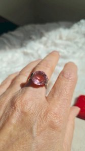 Bague solitaire rose Art Deco en  argent et zirconium