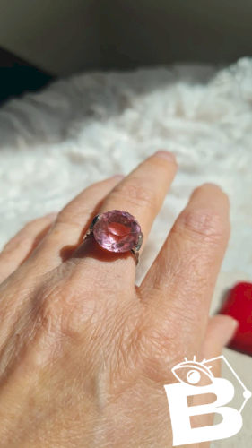Bague solitaire rose Art Deco en  argent et zirconium