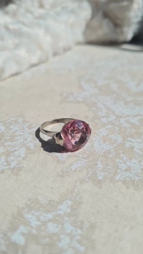 Bague solitaire rose Art Deco en  argent et zirconium