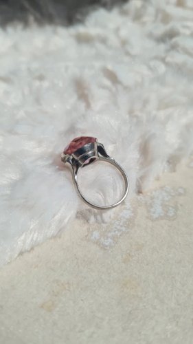 Bague solitaire rose Art Deco en  argent et zirconium