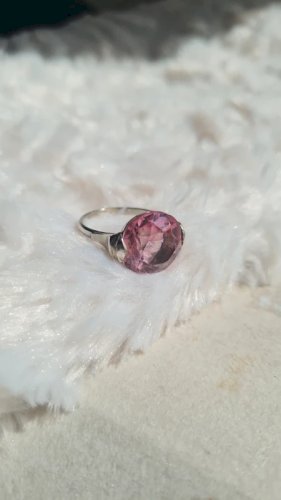 Bague solitaire rose Art Deco en  argent et zirconium