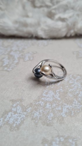 Bague TOI et MOI en argent avec deux perles de cultures taille 58