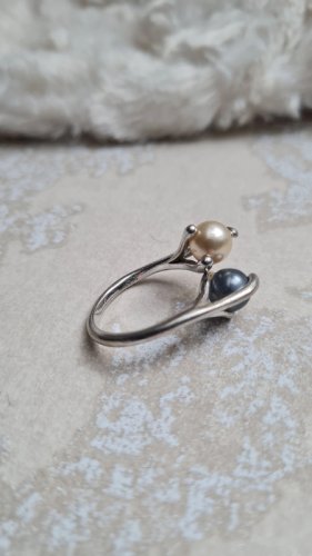 Bague TOI et MOI en argent avec deux perles de cultures taille 58