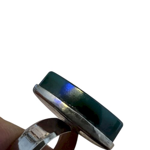 Bague vintage ajustable géométrique design vers 1970 agate Chrome Taille 55FR