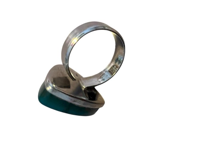 Bague vintage ajustable géométrique design vers 1970 agate Chrome Taille 55FR