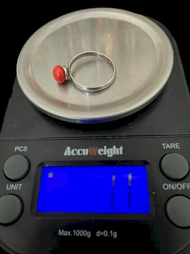 Bague Vintage Ancienne argent massif cabochon corail taille 46,5 FR Bijou