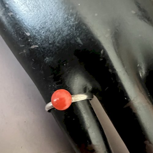 Bague Vintage Ancienne argent massif cabochon corail taille 46,5 FR Bijou