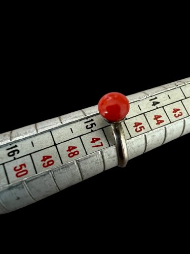 Bague Vintage Ancienne argent massif cabochon corail taille 46,5 FR Bijou