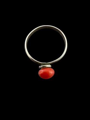 Bague Vintage Ancienne argent massif cabochon corail taille 46,5 FR Bijou