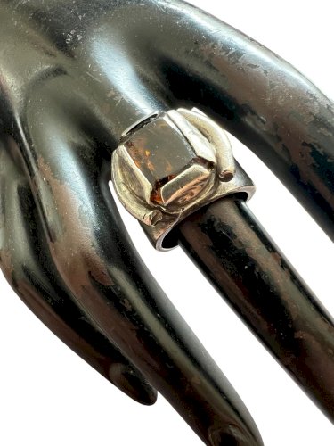 Bague Vintage  Argent Massif  Design Géométrique Solide Vers 1970 Poincon