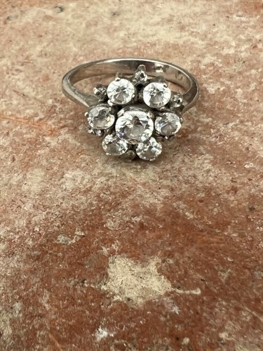 Bague Vintage Marguerite taille 51 FR -zircons- Argent - Modele Joaillerie