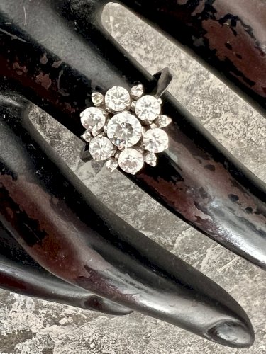 Bague Vintage Marguerite taille 51 FR -zircons- Argent - Modele Joaillerie