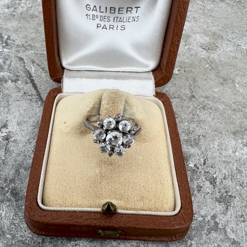 Bague Vintage Marguerite taille 51 FR -zircons- Argent - Modele Joaillerie