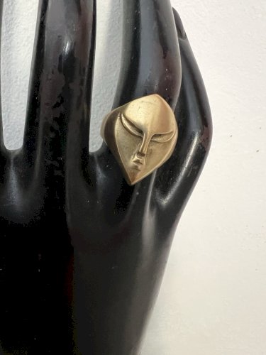 Bague vintage masque -Visage Bronze collection Unisex taille 51 FR Design
